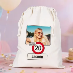 Geschenksack zum Geburtstag personalisiert mit Foto, Name & Alter | Verkehrszeichen Motiv