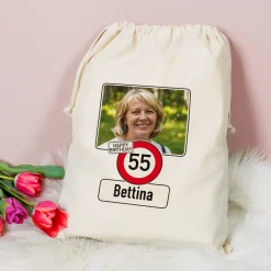 Geschenksack zum Geburtstag personalisiert mit Foto, Name & Alter | Verkehrszeichen Motiv
