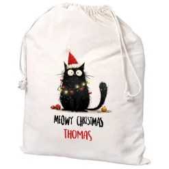 Geschenksack zu Weihnachten personalisiert mit Name | Katzen-Motiv | 3 Größen