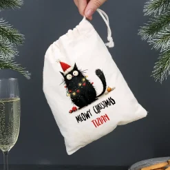 Geschenksack zu Weihnachten personalisiert mit Name | Katzen-Motiv | 3 Größen