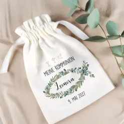 Geschenksäckchen zur Taufe, Kommunion, Konfirmation | Personalisiert | Eukalyptus Fisch