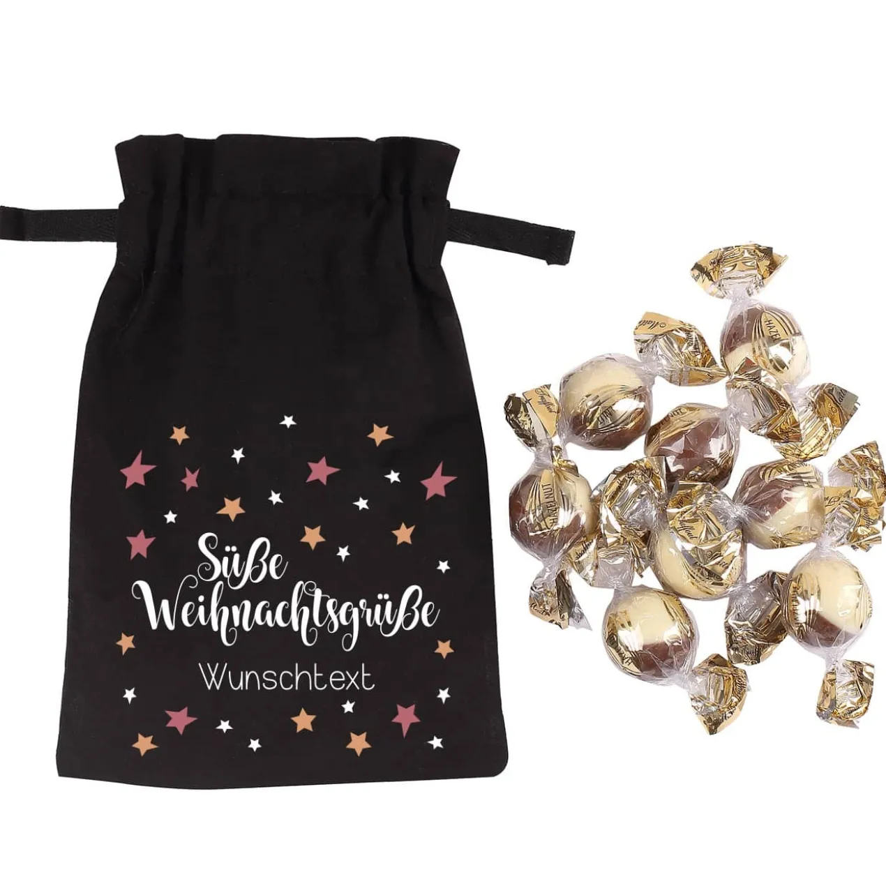 Geschenksäckchen zu Weihnachten gefüllt mit Pralinen