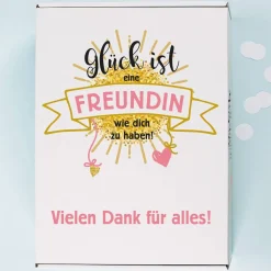Geschenkset für die beste Freundin mit zwei Sektgläsern, einem Secco und bedruckter Pappbox