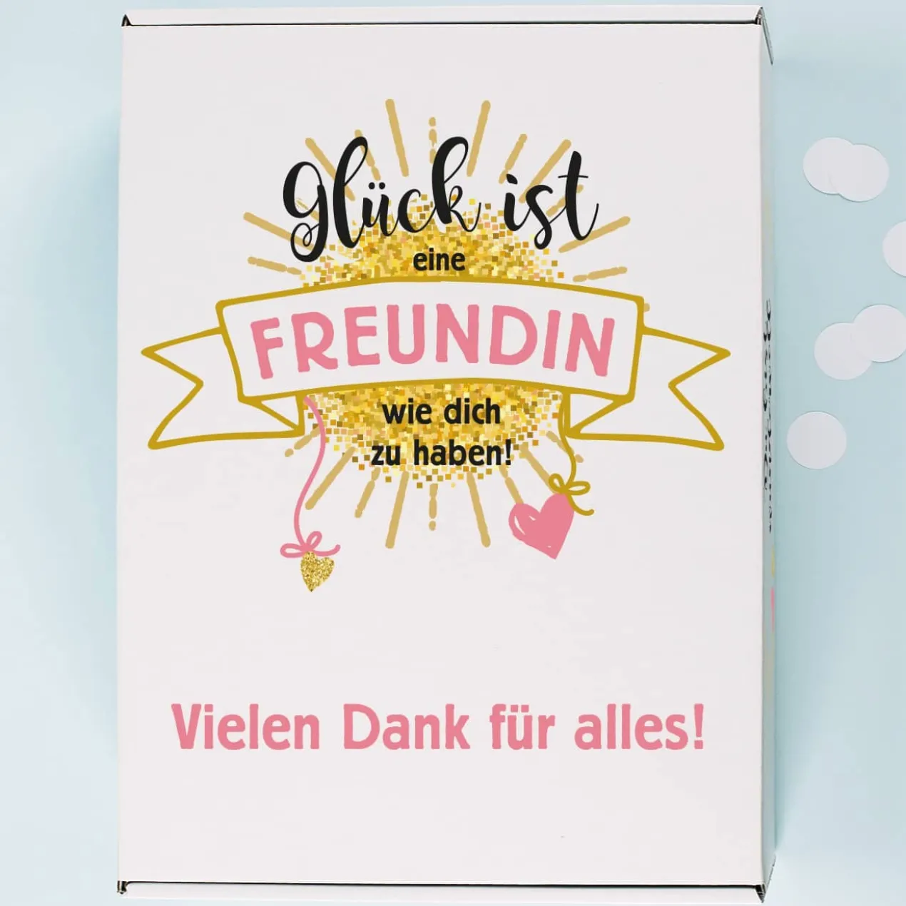 Geschenkset für die beste Freundin mit zwei Sektgläsern, einem Secco und bedruckter Pappbox