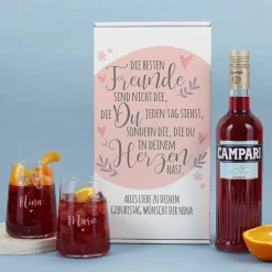 Geschenkset für Freundinnen mit Glitter Spritz oder Campari und zwei Gläsern