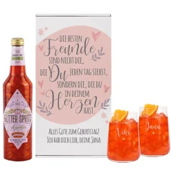 Geschenkset für Freundinnen mit Glitter Spritz oder Campari und zwei Gläsern