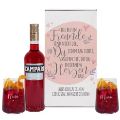 Geschenkset für Freundinnen mit Glitter Spritz oder Campari und zwei Gläsern