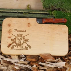 Geschenkset für Jäger aus Leidenschaft in Munitionsbox mit Tasse, Messerbrett und LED-Laterne