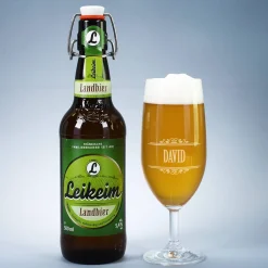 Geschenkset - Frohe Prostern - mit Bier und Bierglas in einer Jutetüte