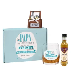 Geschenkset mit personalisierter Geschenkbox und Whiskyglas für Papa zum Vatertag
