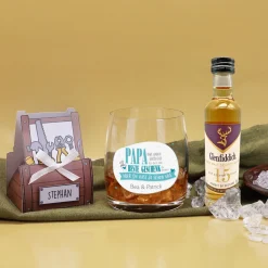Geschenkset mit personalisierter Geschenkbox und Whiskyglas für Papa zum Vatertag