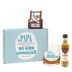 Geschenkset mit personalisierter Geschenkbox und Whiskyglas für Papa zum Vatertag