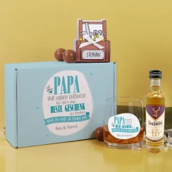 Geschenkset mit personalisierter Geschenkbox und Whiskyglas für Papa zum Vatertag