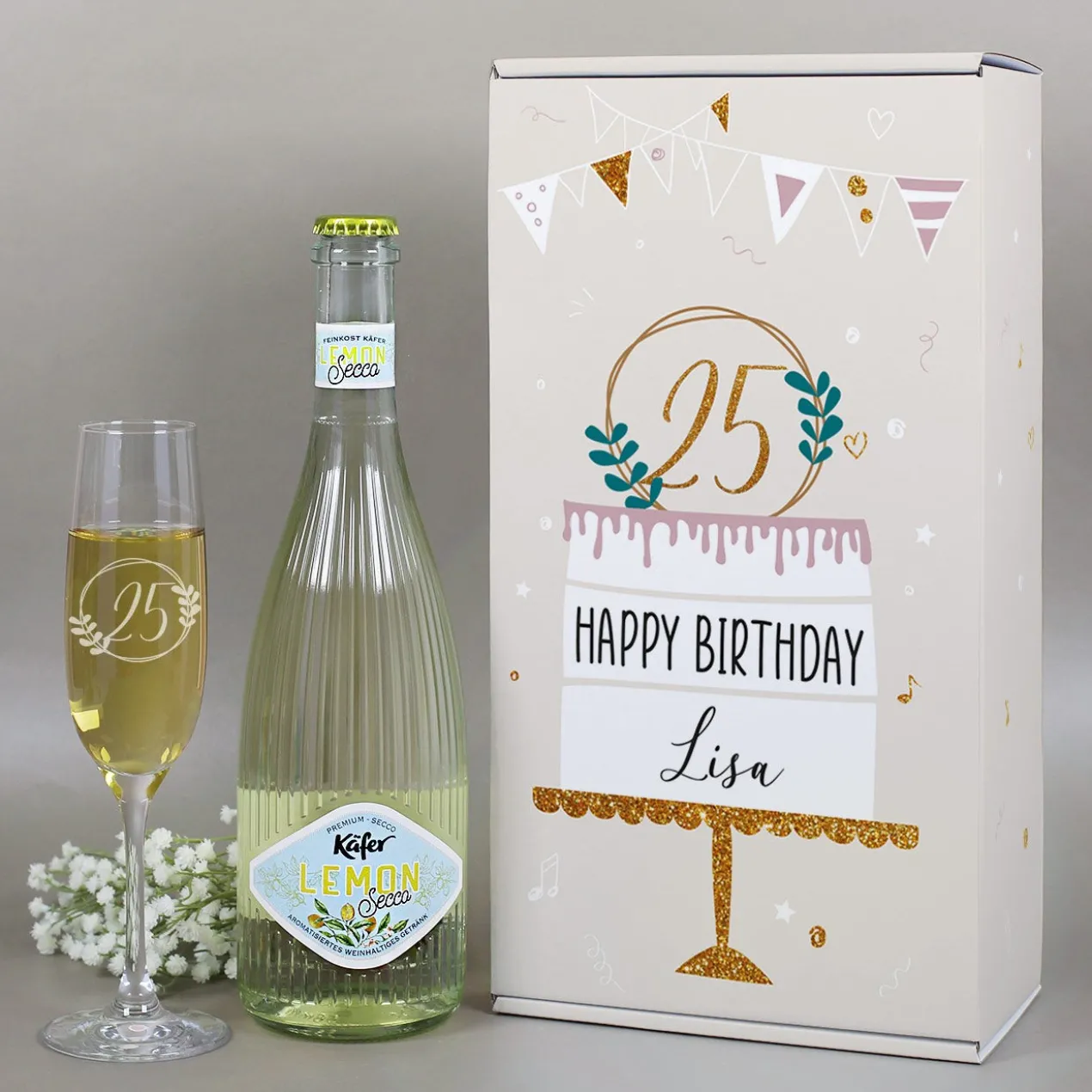 Geschenkset zum Geburtstag mit Tortenmotiv