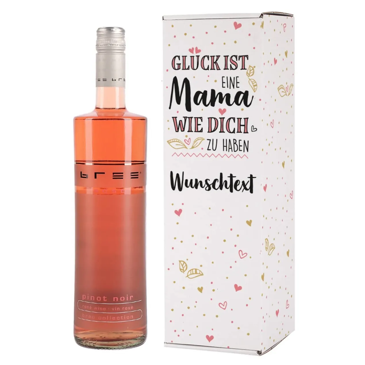 Geschenkset zum Muttertag mit BREE Weinflasche und Verpackung - mit Wunschtext