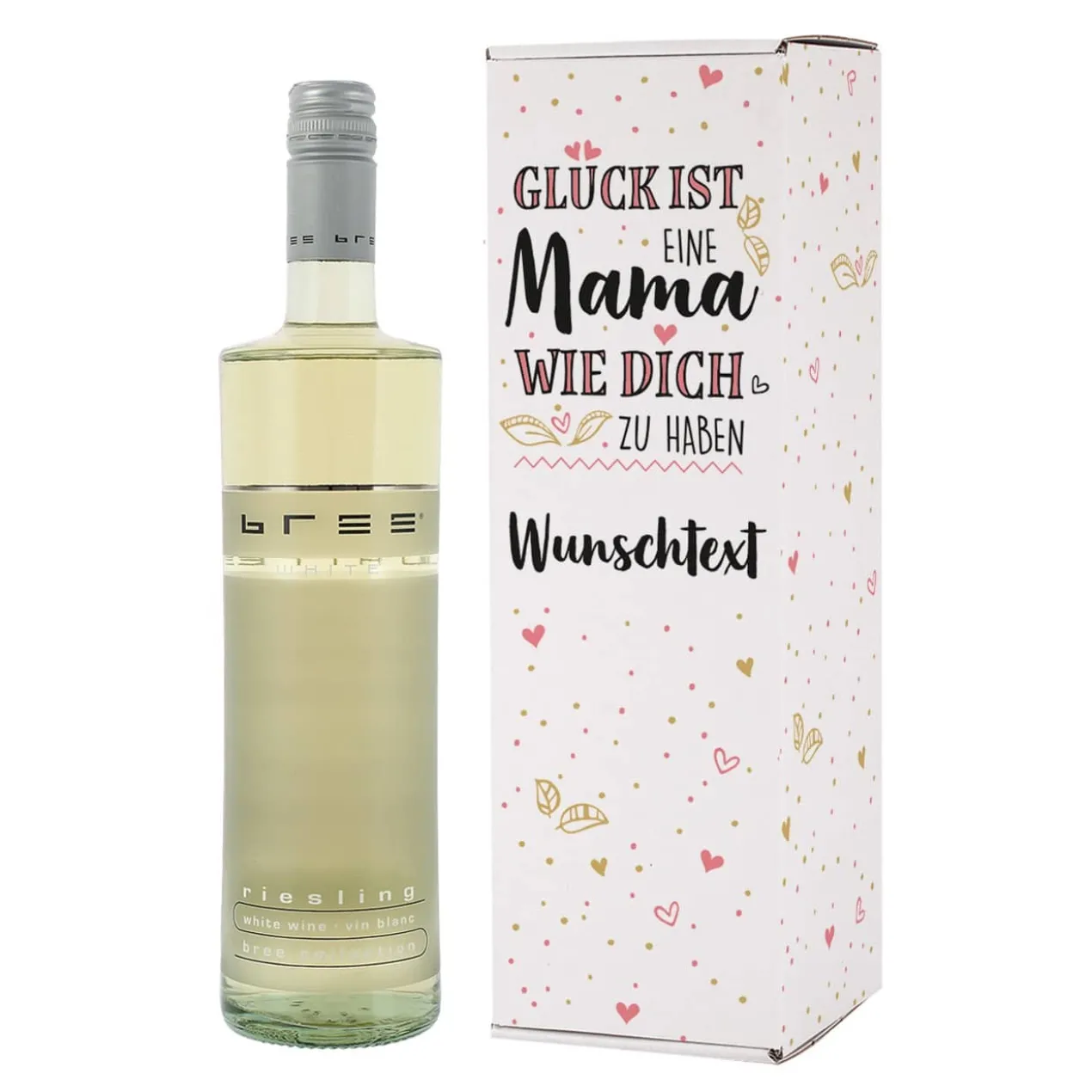 Geschenkset zum Muttertag mit BREE Weinflasche und Verpackung - mit Wunschtext