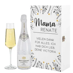 Geschenkset zum Muttertag mit Flasche Sekt, Sektglas und Holzbox