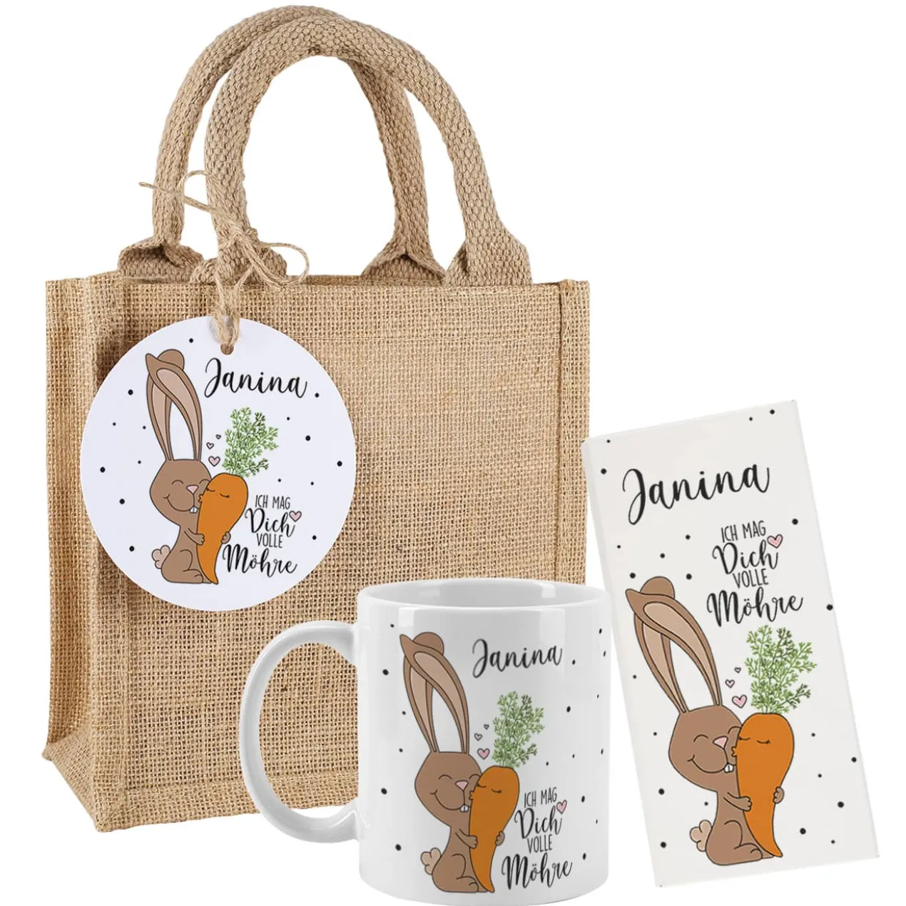 Geschenkset zu Ostern - Ich mag dich volle Möhre - mit Tasse und Schokolade