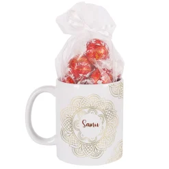 Geschenkset zu Ramadan mit personalisierter Tasse im Mandala-Design und süßer Füllung nach Wahl