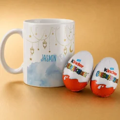 Geschenkset zu Ramadan mit personalisierter Tasse im Laternen-Design und süßer Füllung nach Wahl