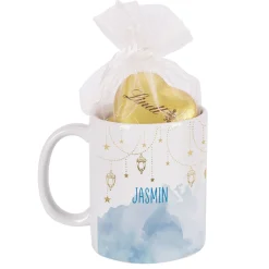 Geschenkset zu Ramadan mit personalisierter Tasse im Laternen-Design und süßer Füllung nach Wahl