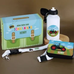 Geschenkset zur Einschulung mit Traktor und Name bedruckt
