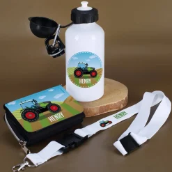 Geschenkset zur Einschulung mit Traktor und Name bedruckt
