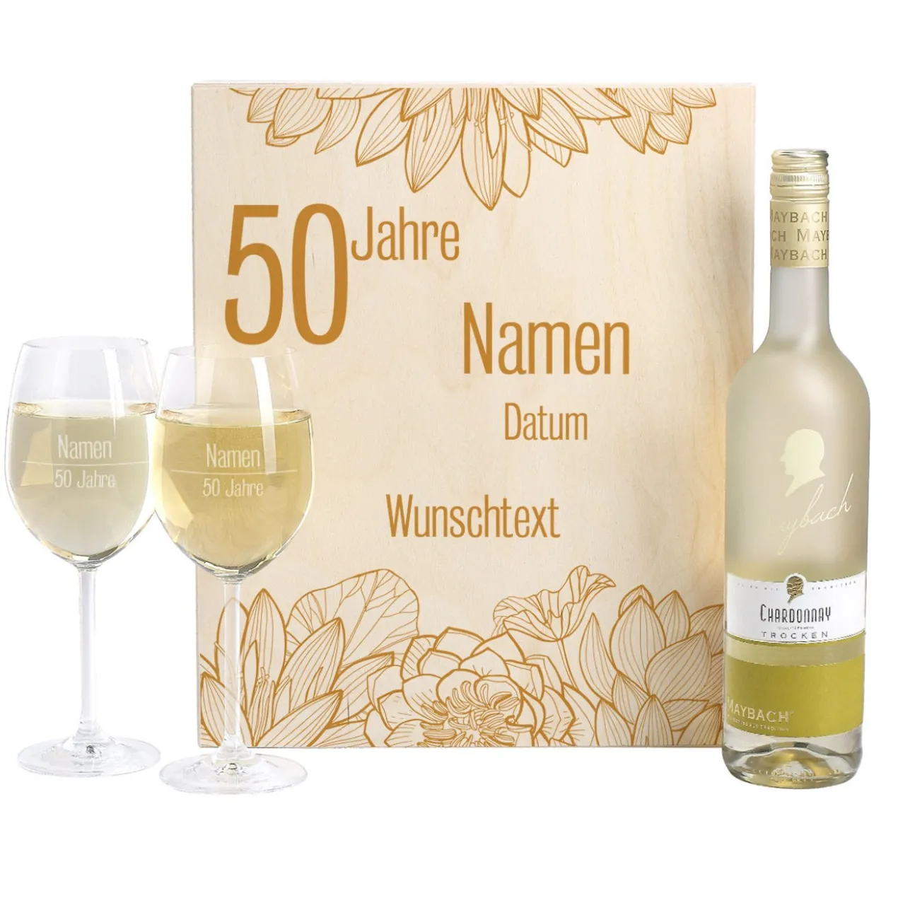 Geschenkset zur Goldenen Hochzeit mit Maybach Weißwein