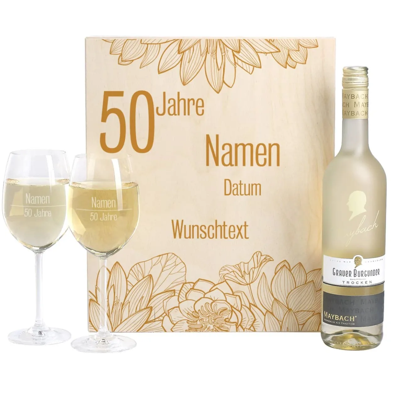 Geschenkset zur Goldenen Hochzeit mit Maybach Weißwein