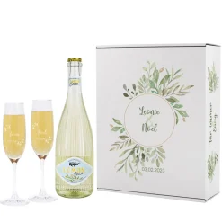 Geschenkset zur Hochzeit mit Blättern, Name und Datum