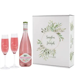 Geschenkset zur Hochzeit mit Blättern, Name und Datum