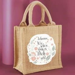 Geschenktasche aus Jute personalisierbar mit Name | Wie schön, dass es dich gibt