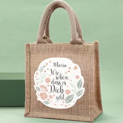 Geschenktasche aus Jute personalisierbar mit Name | Wie schön, dass es dich gibt
