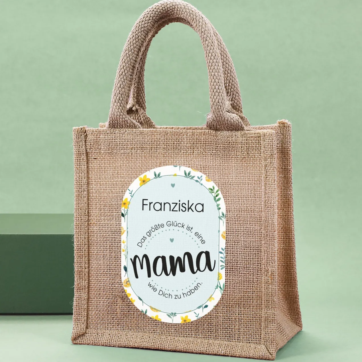 Geschenktüte aus Jute zum Muttertag | Name personalisierbar | Blumen-Motiv