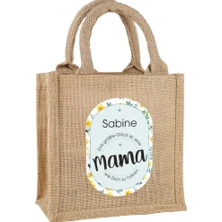 Geschenktüte aus Jute zum Muttertag | Name personalisierbar | Blumen-Motiv