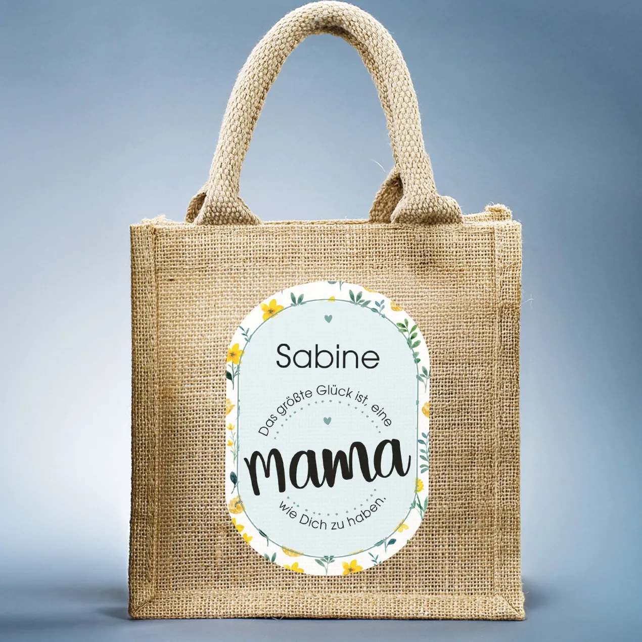 Geschenktüte aus Jute zum Muttertag | Name personalisierbar | Blumen-Motiv