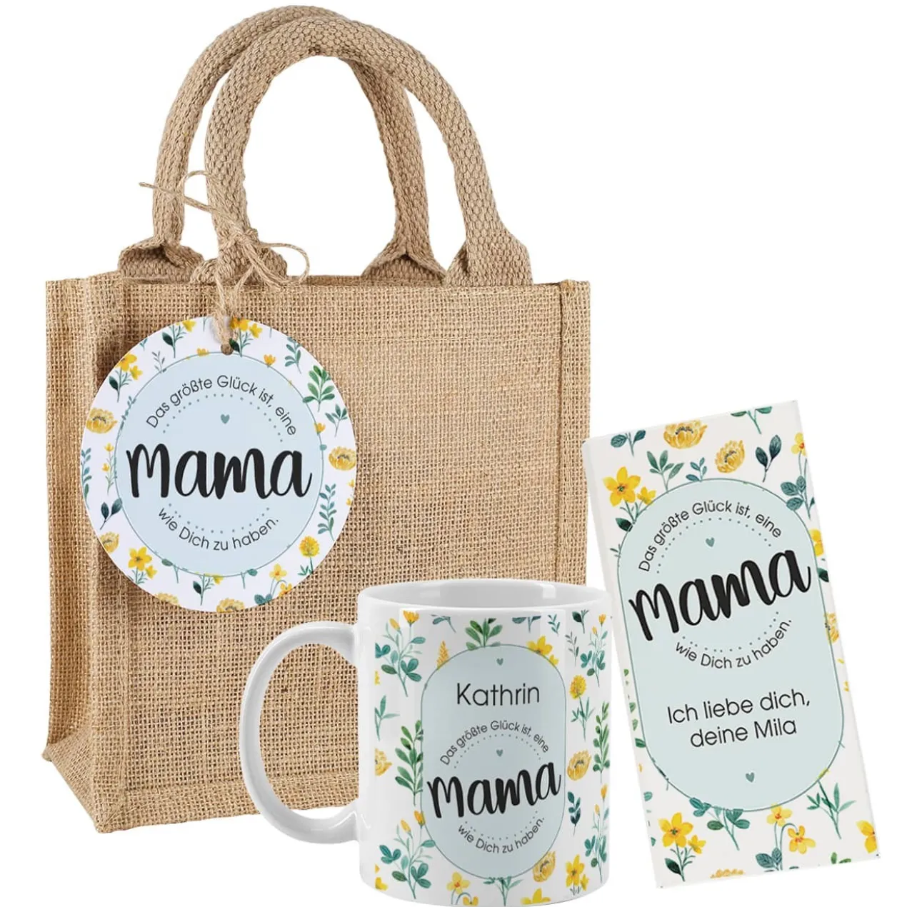 Geschenktüte mit Schokolade und Tasse für die beste Mama