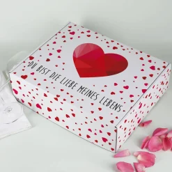 Geschenkverpackung in drei Größen mit Herzen und Wunschtext