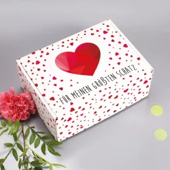 Geschenkverpackung in drei Größen mit Herzen und Wunschtext