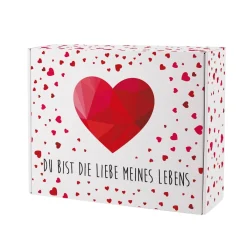 Geschenkverpackung in drei Größen mit Herzen und Wunschtext