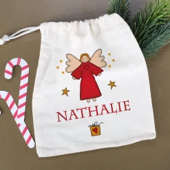Geschenkverpackung - kleiner Baumwollsack mit Engel und Wunschname