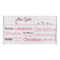Geschenkverpackung mit Wunschtext und Name in verschiedenen Schriftarten - rosa