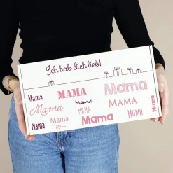 Geschenkverpackung mit Wunschtext und Name in verschiedenen Schriftarten - rosa