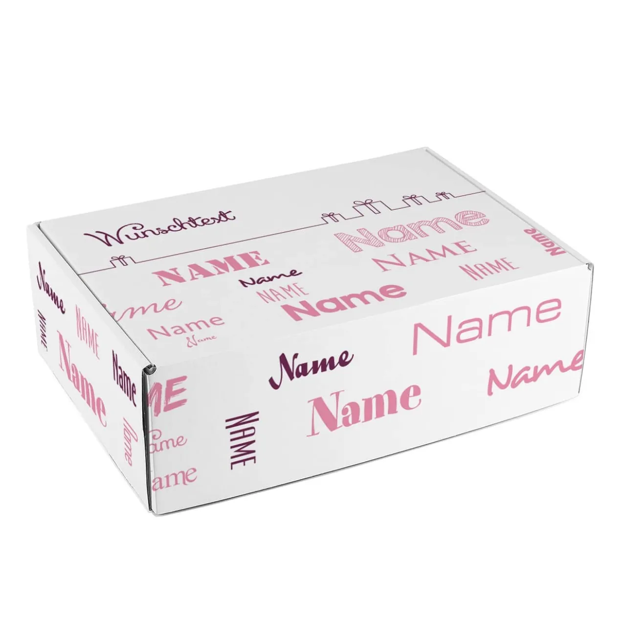 Geschenkverpackung mit Wunschtext und Name in verschiedenen Schriftarten - rosa