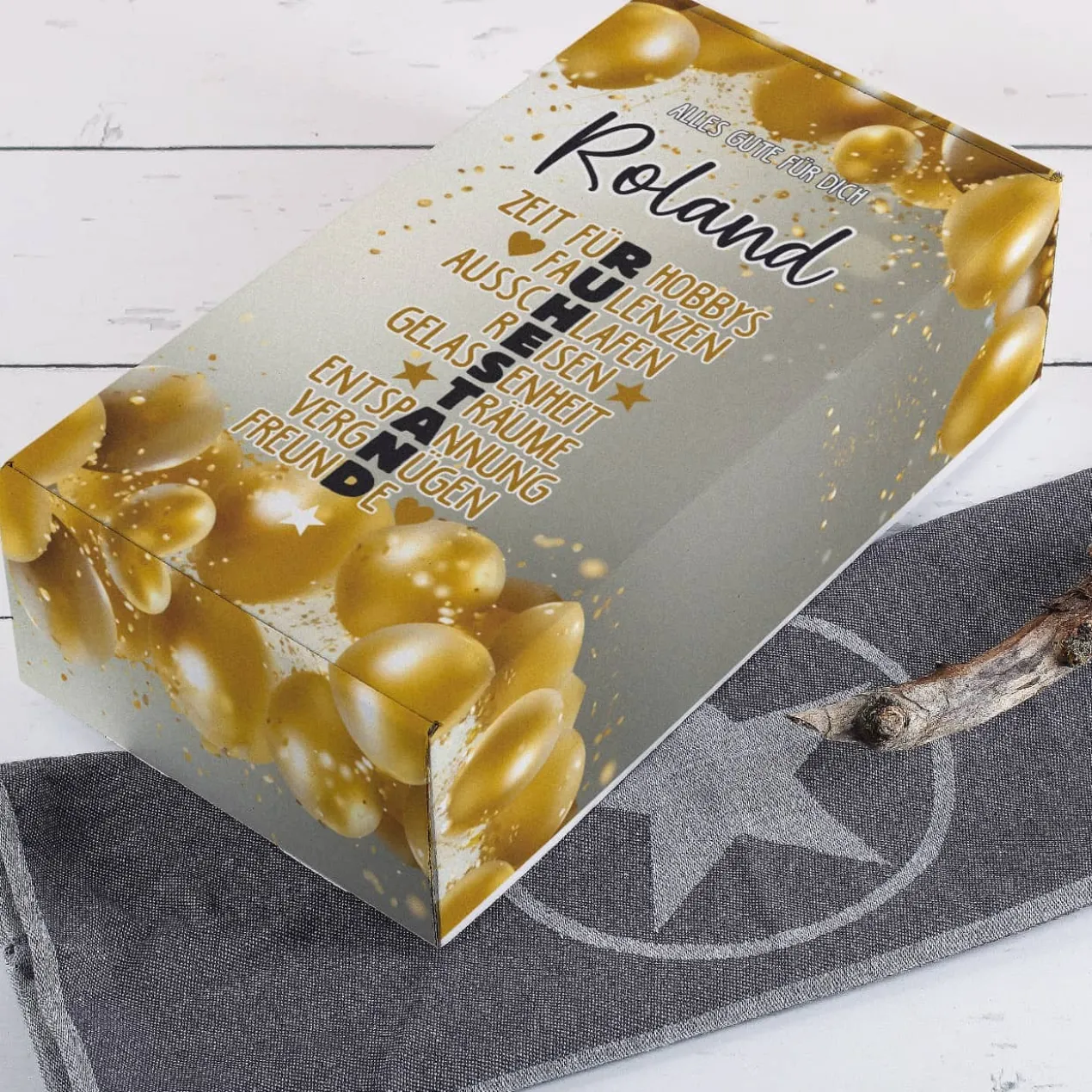 Geschenkverpackung zum Ruhestand mit Name personalisiert