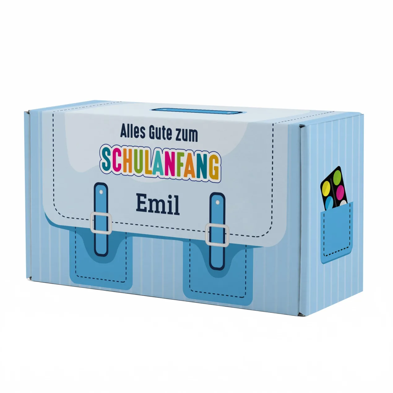 Geschenkverpackung zur Einschulung personalisiert mit Name | Schulranzen Design