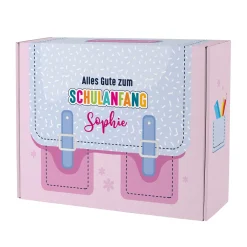 Geschenkverpackung zur Einschulung personalisiert mit Name | Schulranzen Design