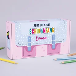 Geschenkverpackung zur Einschulung personalisiert mit Name | Schulranzen Design