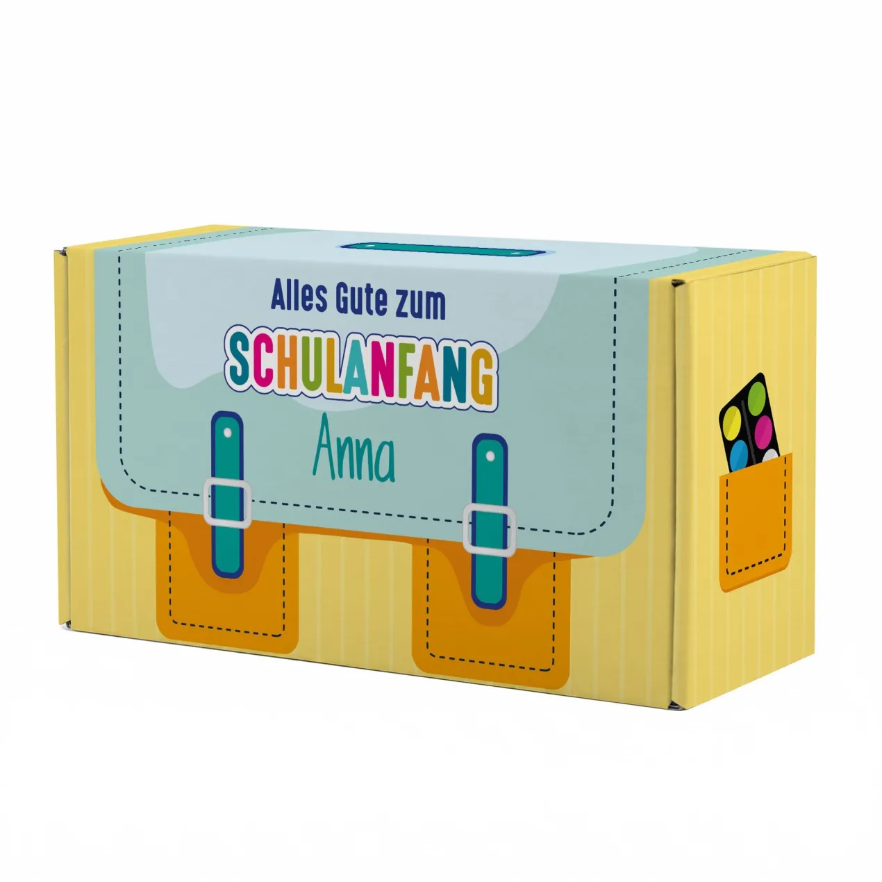 Geschenkverpackung zur Einschulung personalisiert mit Name | Schulranzen Design