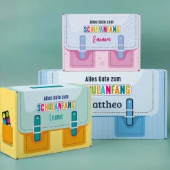 Geschenkverpackung zur Einschulung personalisiert mit Name | Schulranzen Design